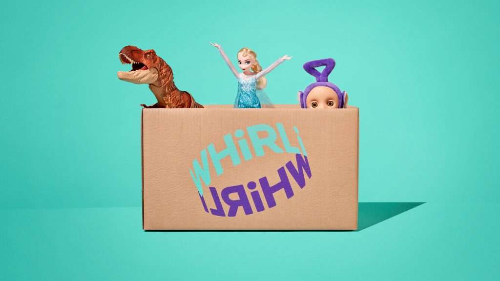 Whirli box of toys with welcoming gesture